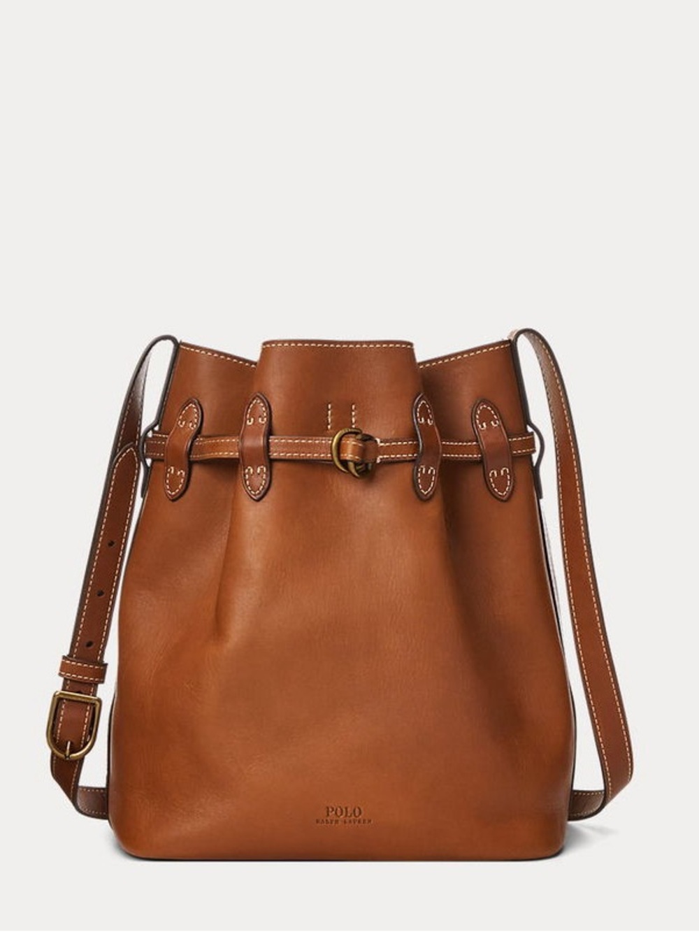 Polo by Ralph Lauren Cognac Leather Drawstring Bucket Shoulder Bag